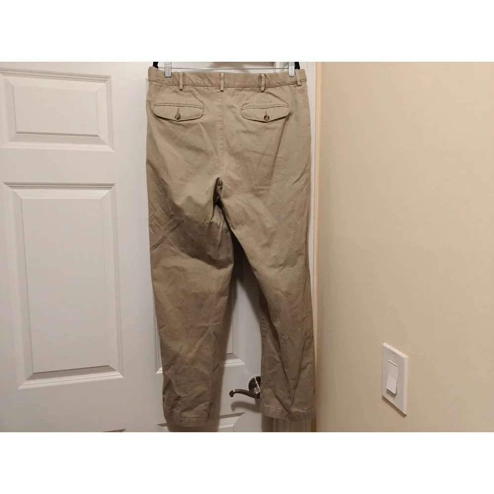 Lands End Mens Traditional Fit Pleated Chino Pants Khaki Tan Cotton Size 35